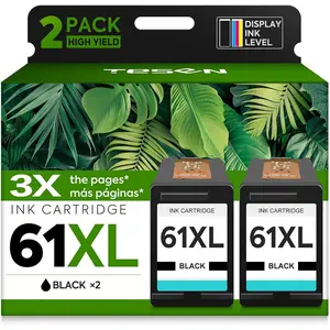 61XL Ink Cartridges Replacement for  61 XL Black Ink  HP61 61XL Works with  Envy 5530 4500 4502 5535 Deskjet 2540 2541 3050 3510 1510 OfficeJet 4630 4632 Printer (Black 2-Pack)