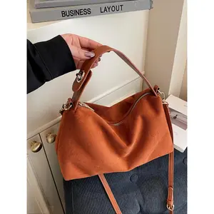 Women's Fall & Winter Minimalist Suede Boston Pillow Bag, Shoulder & Crossbody Handbag for Office Commute & Shopping, Soft Suede Material, Classic Shape, Plain Pattern, Versatile Wear, Bag for Purchase