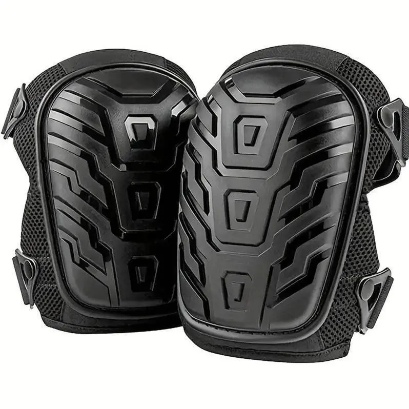 Heavy-Duty Safety Knee Pads with Double Straps & Textured Surface - Black Workwear for Gardening, Indoor & Outdoor Use, Construction Gear, Robust, Secure Fit