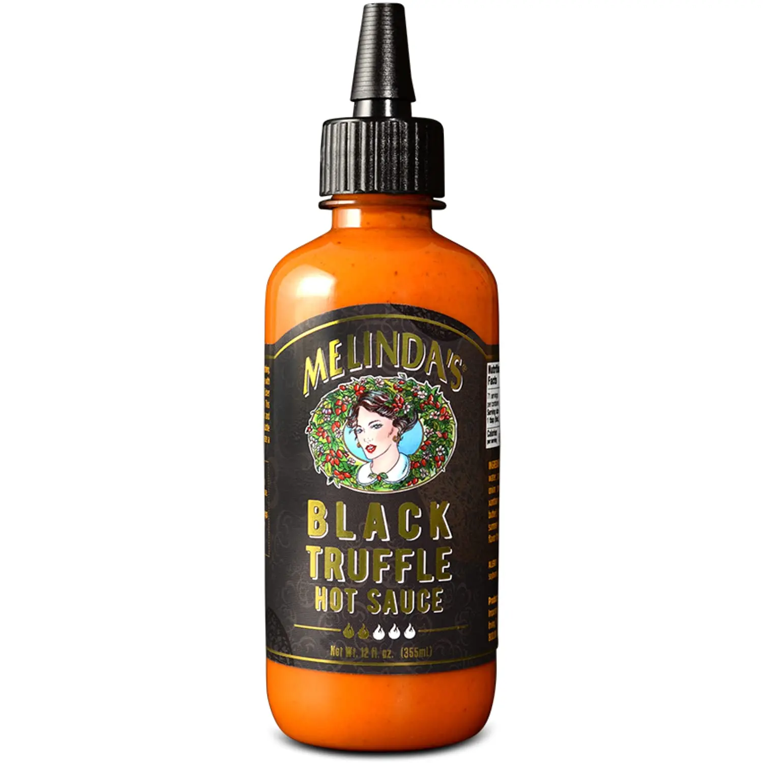 Melinda\u2019s Black Truffle Hot Sauce - Gourmet Truffle Hot Sauce Made with Fresh Ingredients, Italian Black Truffles, Cayenne Peppers, Garlic & Colombian Honey - Keto, No Sugar, No Carbs -12 oz, 1 Pack