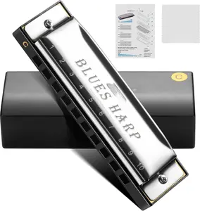 Blues Harmonica for Beginners, 10 Hole C Key Diatonic Blues Harp with Stainless Steel Cover & Phosphor Bronze Reeds, Professional Grade for Adults, Gifts ( C)