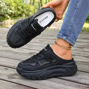 Women’s Breathable Mesh Platform Mule Sneakers - Slip-On, Non-Slip, Chunky Casual Backless Shoes