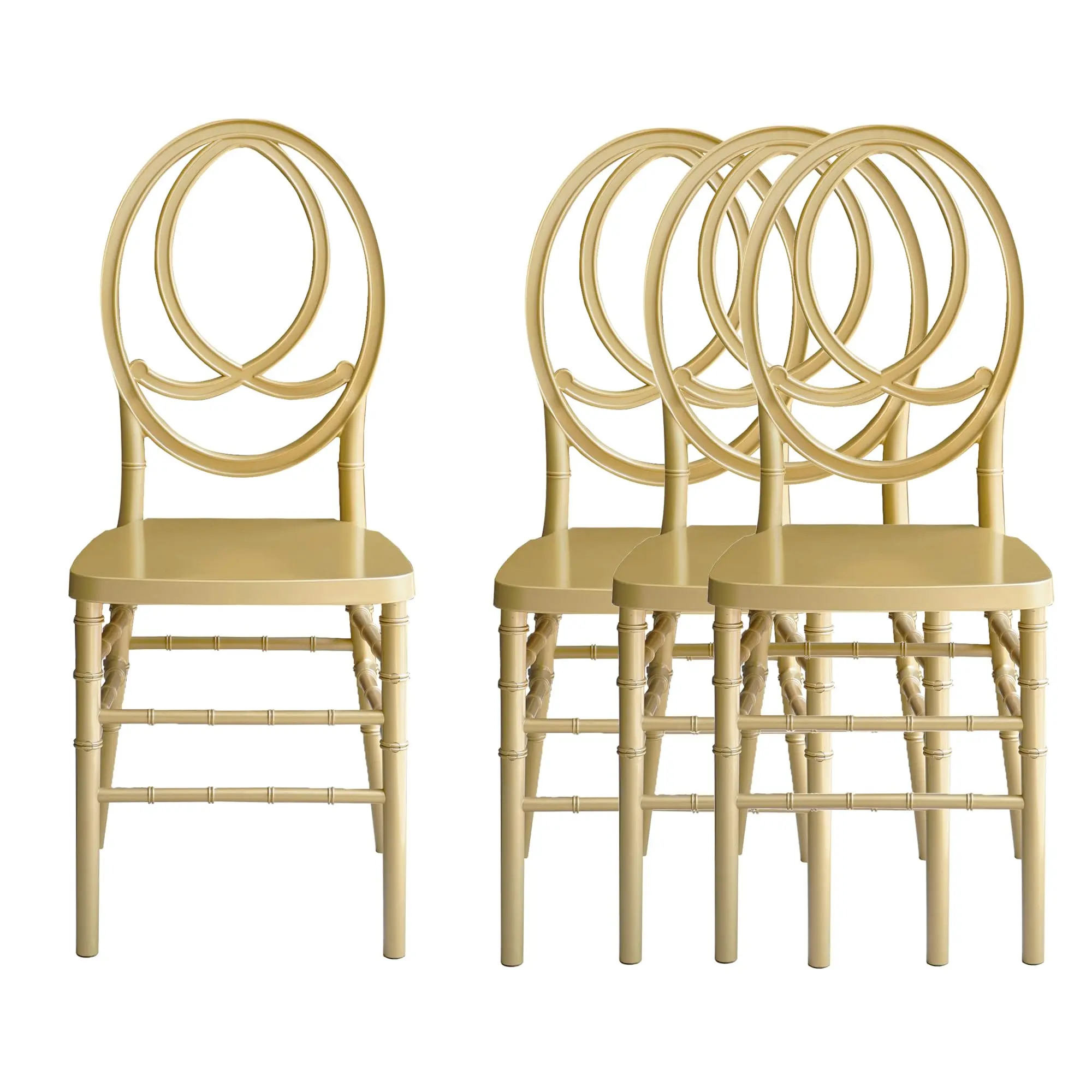 FOH Set of 4 Champagne Gold Chiavari Chair, Stackable Elegant Party Event Wedding Chairs, Gold PP Chair Oval Backrest (Champagne Gold)