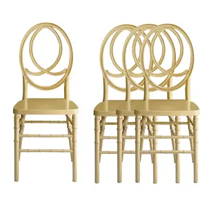 FOH Set of 4 Champagne Gold Chiavari Chair, Stackable Elegant Party Event Wedding Chairs, Gold PP Chair Oval Backrest (Champagne Gold)