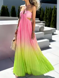 Summer Fashion Elegant Long Dress, Sleeveless Striped Fitted Design, Sexy Backless Party Wedding Graduation Beach Vacation Dress