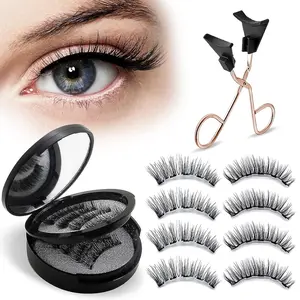 【Free Shipping】Reusable Magnetic Eyelashes 4 Pairs, Dual 3D Magnetic Lashes without Eyeliner Natural Look, False Eyelashes Extension Kit with Applicator Tweezers Makeup Cosmetic