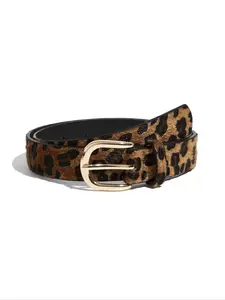 Women's Leopard Print Belt, Casual Half Round Buckle Western Style Waistband, Perfect for Jeans Dresses Pants Party, Multiple Uses