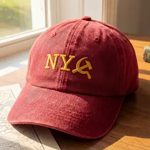 Embroidered NY Commie and Sickle Hat, Funny Political Satire Dad Hat, Soviet Style NYC Baseball Cap, Vintage Streetwear Cap, Red Statement Hat, Urban Graphic Dad Cap, Streetwear Humor Hat, Funny Political Gift