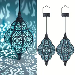 2 Pack Solar Lanterns, Multicolor Large Round Moroccan Style Outdoor Hanging Lights with Cut-Out Design, IP54 Waterproof, for Garden, Patio, Pathway, Halloween and Christmas Decor
