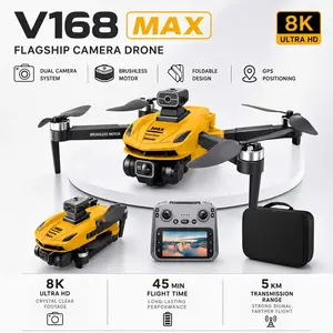 New upgrade V168 PRO MAX - 8K camera, fine obstacle avoidance 8K camera, fine obstacle avoidance, one-button return, one-button take-off, GPS positioning, 5G signal connection.