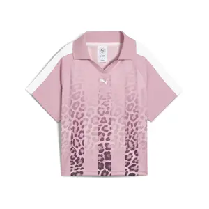 PUMA Womens T7 Leo Luxe Relaxed Collared Short Sleeve Jersey Casual - Pink