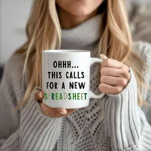 1pc Ceramic Mug 11oz for Tea, Coffee & Hot Drinks - "Ohhh... This Calls for a New Spreadsheet" Novelty Gift for Accountants & Data Analysts, Office Humor Christmas Present