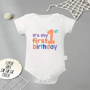 It My First Birthday Let Celebrate Baby Bodysuit, Funny Infant Newborn Clothes 100% Cotton Jumpsuits Baby Boys Girls Casual Rompers Baby Gift Baby Short Sleeves Onesie Clothes Letter Pattern Baby Outfit for Outdoor Indoor