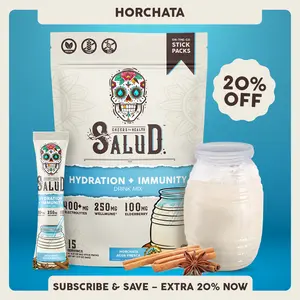 Salud 2-in-1 [Hydration + Immunity – Horchata] Electrolytes, Immune Support, Dairy & Soy Free - 400mg Electrolytes, 250mg Wellmune, 100mg Elderberry - Healthcare, Vitamin (15 Servings)