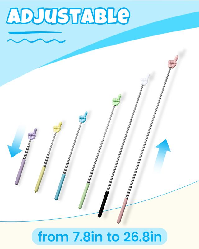NOKOGMT - 6PCS Finger Pointer Stick for Classroom – Extendable Teacher Pointer Stick and Pointer Finger Tool – Colorful Hand Pointer Stick for Presentations – Telescopic Pointer Stick for Kids and Adults – Classroom Essentials