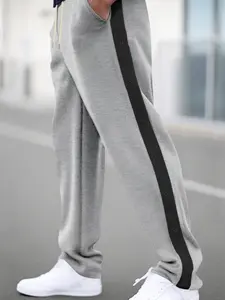 Men's Colorblock Side Stripe Elastic Waist Drawstring Sporty Casual Pants, Essential Wardrobe Piece for All Seasons