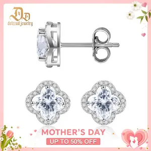 Delzzad Starlight Clover Earrings Lab-Created Moissanite Stud Earring S925 Sterling Silver Moissanite Jewelry Engagement Wedding Anniversary Perfect Christmas Gifts Hope Fortune