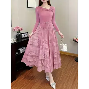 2026 Elegant and Graceful Solid-color Lace Ruffled Sling Dress for Daily Leisure and Formal Occasions Womenswear