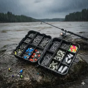 177 Pcs Portable Fishing Tackle Kit with Sinkers, Swivels, Glow Beads, Rolling Swivels, Weights, Hooks, Barrel Swivels, Compact Tackle Box for Freshwater and Saltwater Fishing, Terminal Gear Storage Case