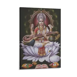 Sarasvati Posters Vintage-style Indian Hindu Devotional Posters Canvas Print Canvas Poster Bedroom Decor Sports Landscape Office Room Decor Gift Frames Ornaments Wall Decoration Frame-Style