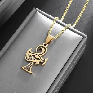 Retro Vintage style Egyptian God Eye of Horus Cross Pendant Necklace Hip Hop Trendy Amulet Jewelry