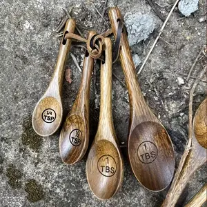4-Piece Natural Wood Measuring Spoon Set, Multi-Functional Kitchen Tools for Baking, Cooking, Spices, Coffee, Tea, Desserts, Cakes