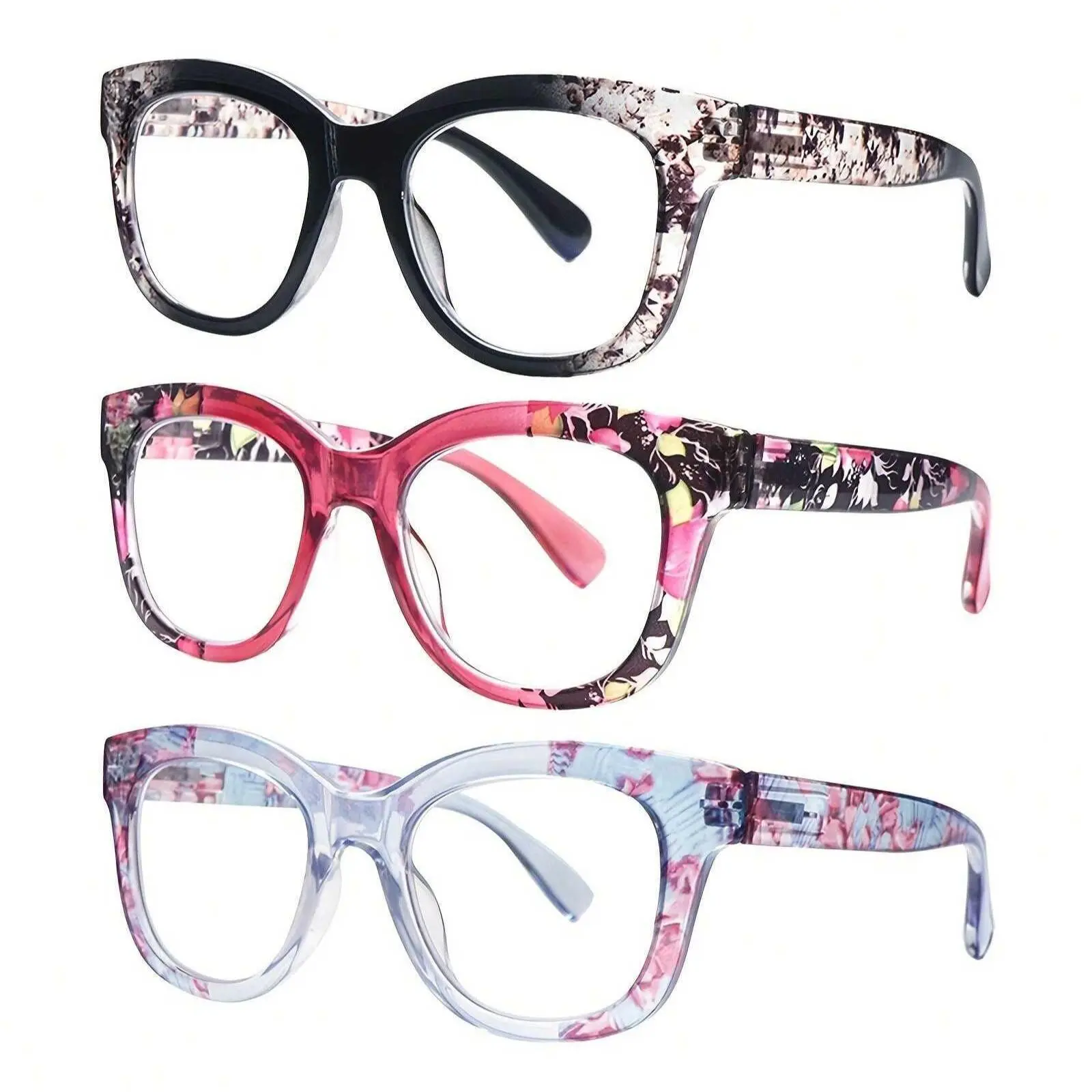 ZOELEAD 3 Pack Reading Glasses for Women - Oprah Blue Light Reading Glasses with Spring Hinge, Anti-Glare/Eyestrain Computer Readers, Adjustable Non-Prescription Glasses, Blue-Tinted Non-Prescription Glasses