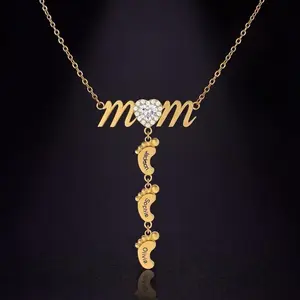 Personalized Multiple Names Necklace with Baby Footprint Pendant – Custom Stainless Steel Jewelry for Mother’s Day, Anniversary, Valentine’s Day