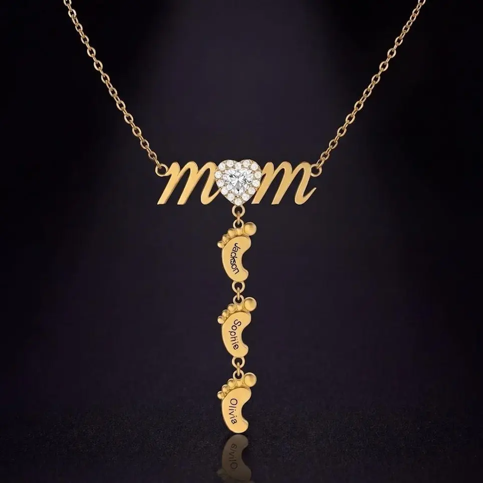 KISSYAN Personalized Multiple Names Necklace with Baby Footprint Pendant – Custom Stainless Steel Jewelry for Mother’s Day, Anniversary, Valentine’s Day,summerwins