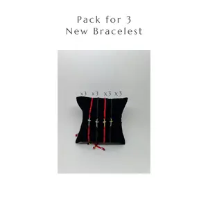 Pack for 3 Red and Black String Bracelets with a Cross for Protection