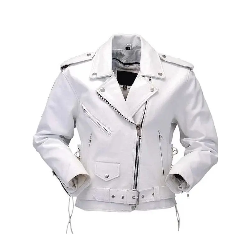 Women's White Motorcycle Leather Jacket