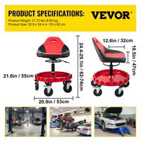Red Adjustable Seat with 5‘’ Casters - 300lbs