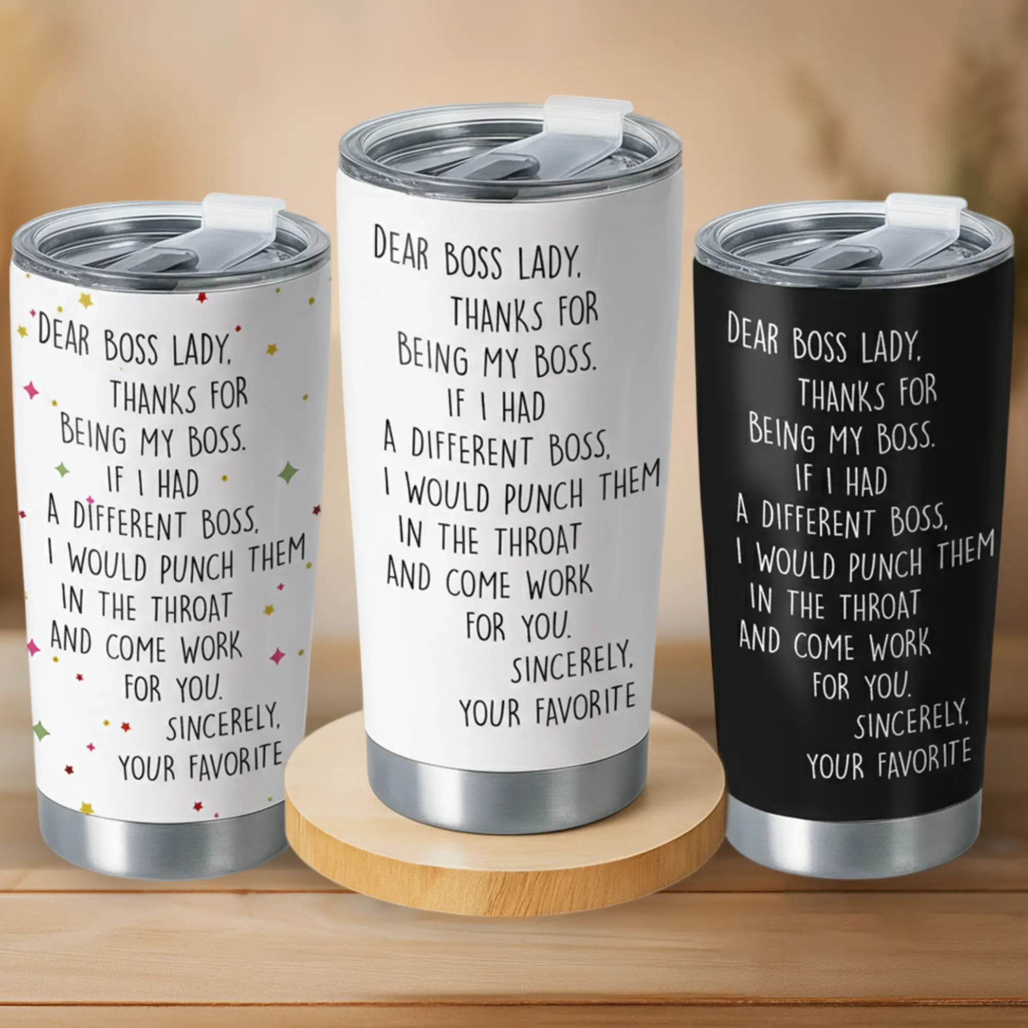 Gift - Dear Boss Lady Funny 20 Oz Stainless Steel Tumbler - Sarcastic Appreciation Gift From Favorite Employee, Hilarious Office Drinkware For Bosses, Boss’s Day Cup, Christmas gift for Boss