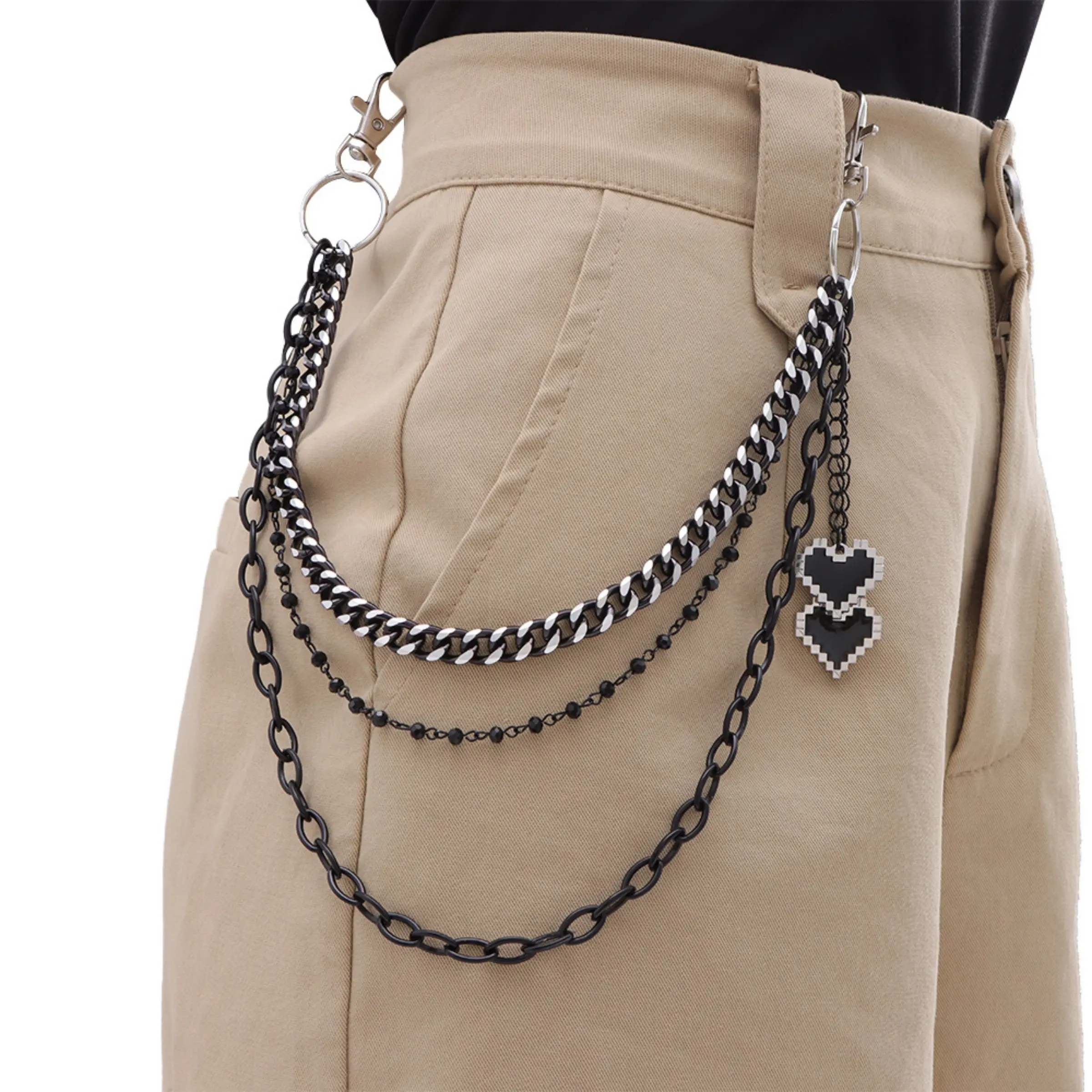 1pcs Black Heart Pendant Waist Chain, Chain Belt, Punk Waist 