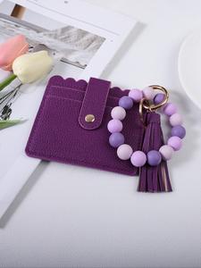 fashionable tassel decor keychain, cute silicone beaded keychain for women & girls, trendy all-match keychain for birthday gift