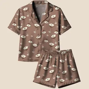 Espresso Martini Wedding Drink Coffee Pajama Set, Satin Printed Pajama Set, Silky Unisex Sleepwear with Fun Prints, Short & Long Options