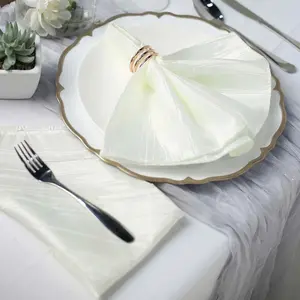 5 Pack Taffeta Napkins 20"x20" Ivory - Accordion Crinkle Cloth Napkins