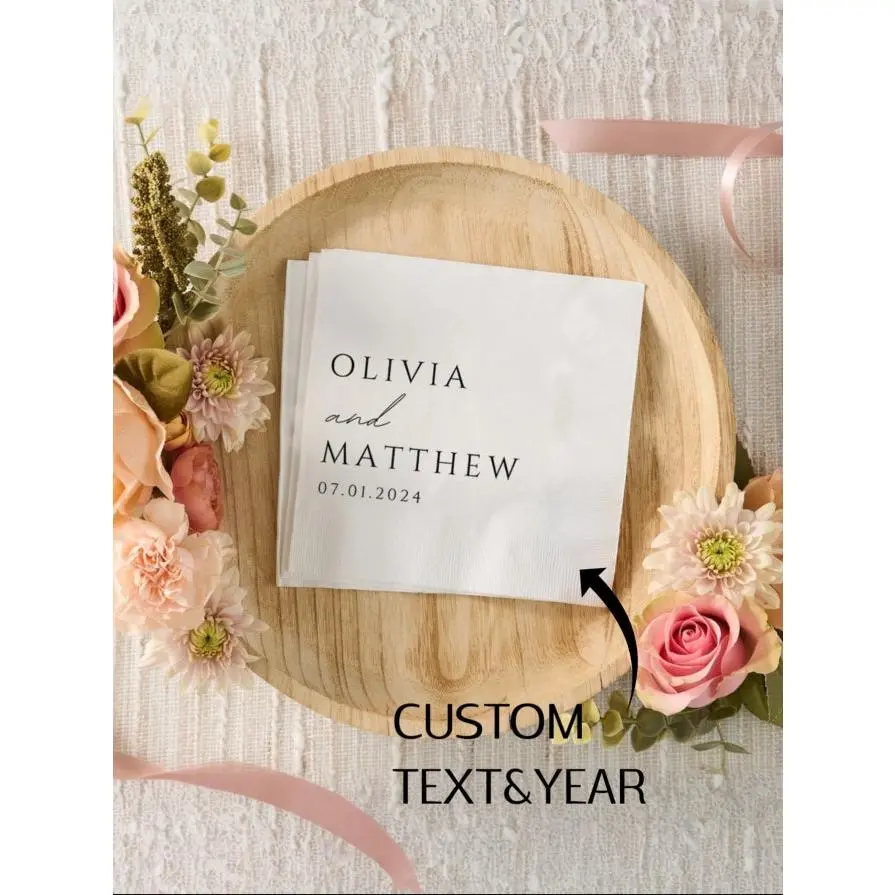 Personalized Text & Date Napkins – Custom Wedding Tableware