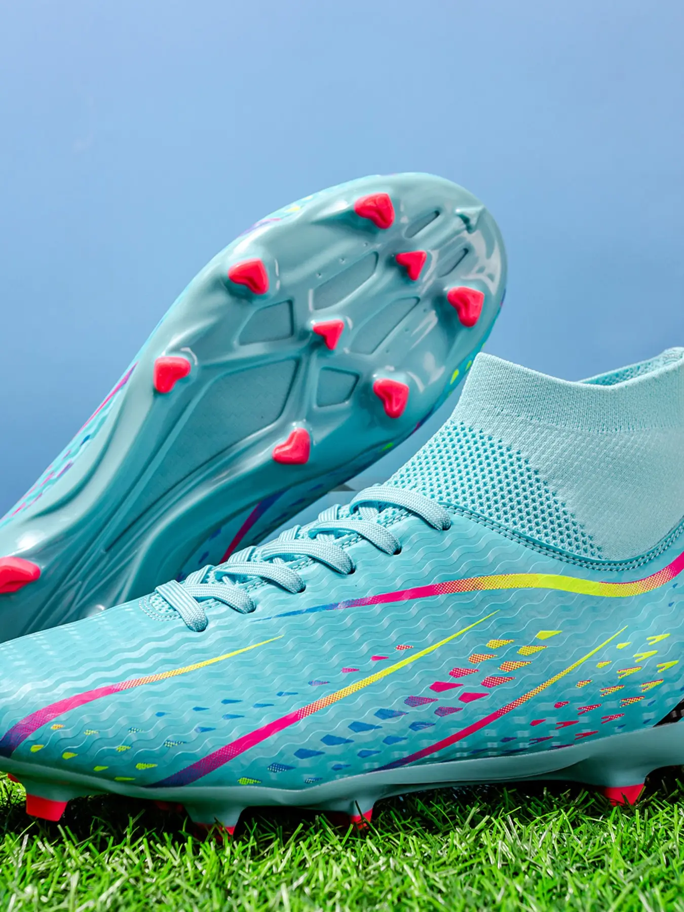Ag/fg Long Stud Soccer Shoes, PU Fabric Upper, Tpu Durable Anti-Slip Sole, Unisex Kids Youth Outdoor Professional Training Cleats