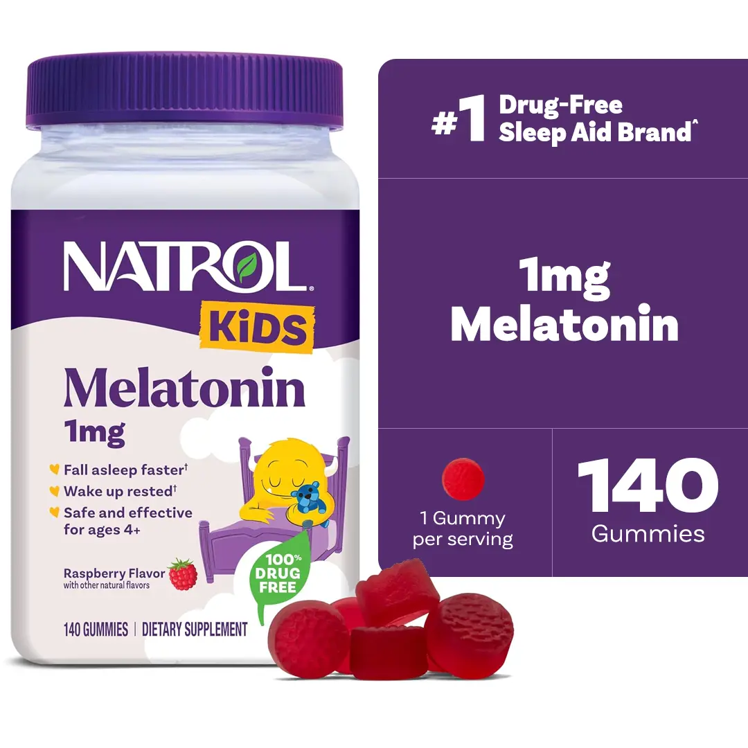 Natrol Kids 1mg Melatonin Organic Vegetarian Vitamin Gummies, Raspberry-Flavored Dye-Free Chewables, Self Care Products for Wellness Support