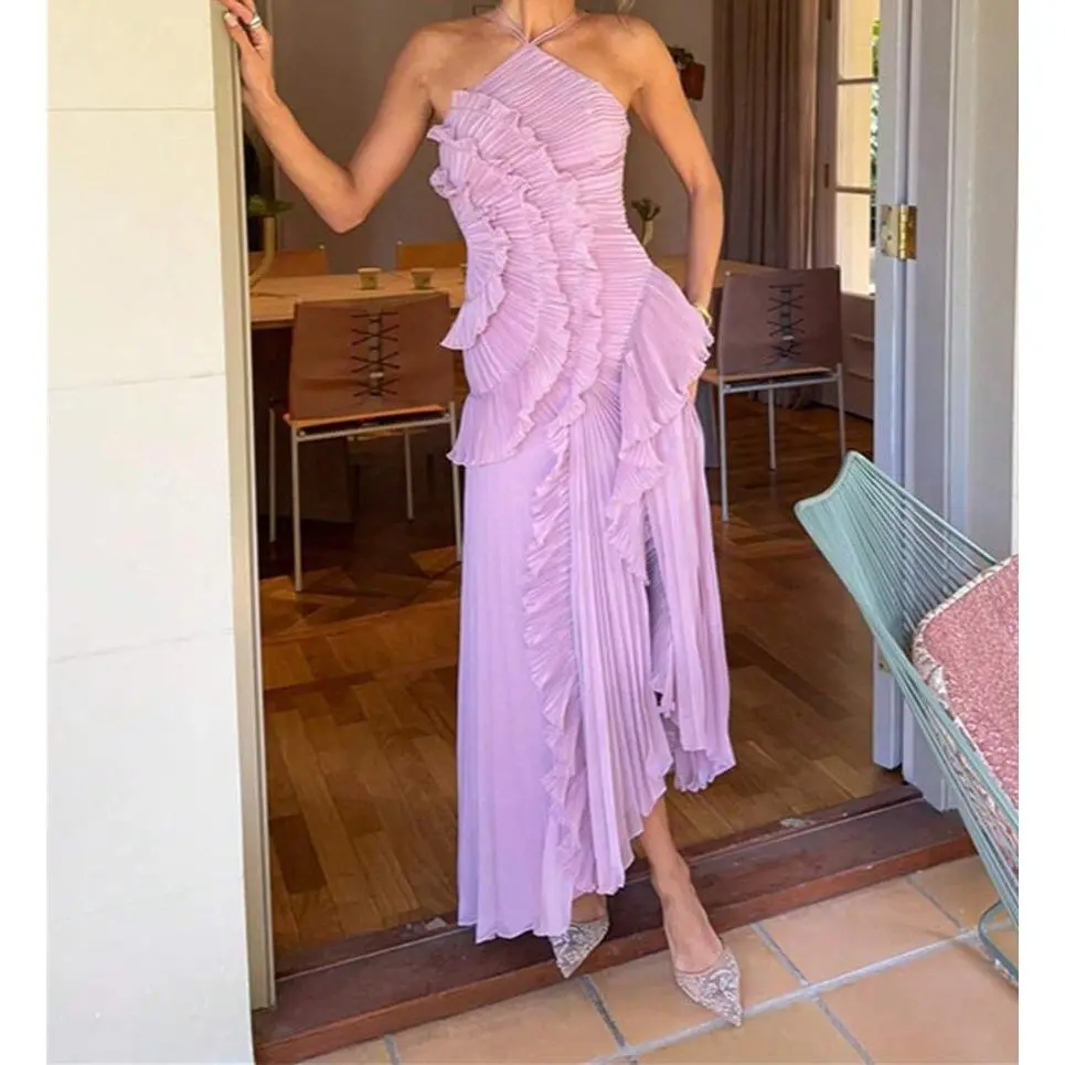 pink satin halter dress Sage Cinched Satin Halter Maxi Dress