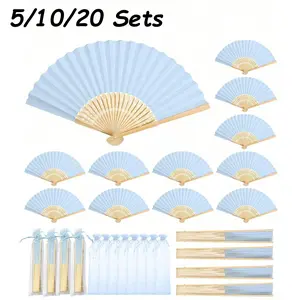 5/10/20Sets Elegant Blue Fan Set with Gift Bag, Bamboo Handheld Folding Fans for Bridesmaids Gifts, Wedding Decorations, Party Accessories