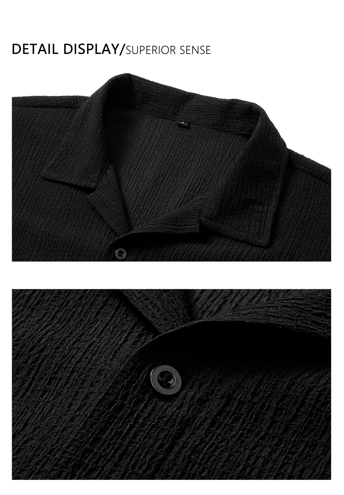 2-pack men’s summer short-sleeve shirts: men’s short-sleeve shirt, men’s shirt. Textured checkered short-sleeve shirt with button design; loose fit, turn-down collar, solid color, lightweight and breathable. Available in multiple colors—solid and versatil