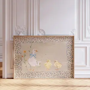 Vintage Mother Duck & 2 Chicks Print, Cottagecore Nursery Wall Art Print, Sweet Nursery Gift