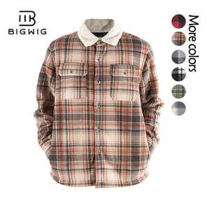 Men's fleece-lined jacket, made with heavy flannel plaid fabric, a zippered winter coat.