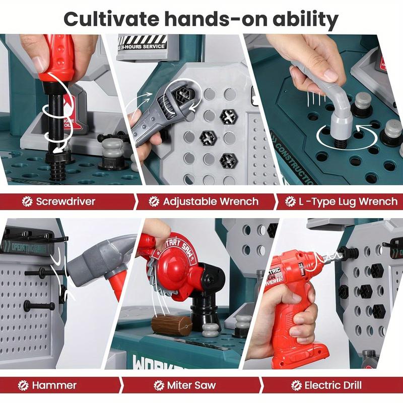 Kids Tool Set, Toddler Tool Bench Set with Realistic Tools Kit, Kids Workbench with Toy Drill, Pretend Play Learning Construction Toy Tool Set,Kids Tool Box for Boys Girls (Green)