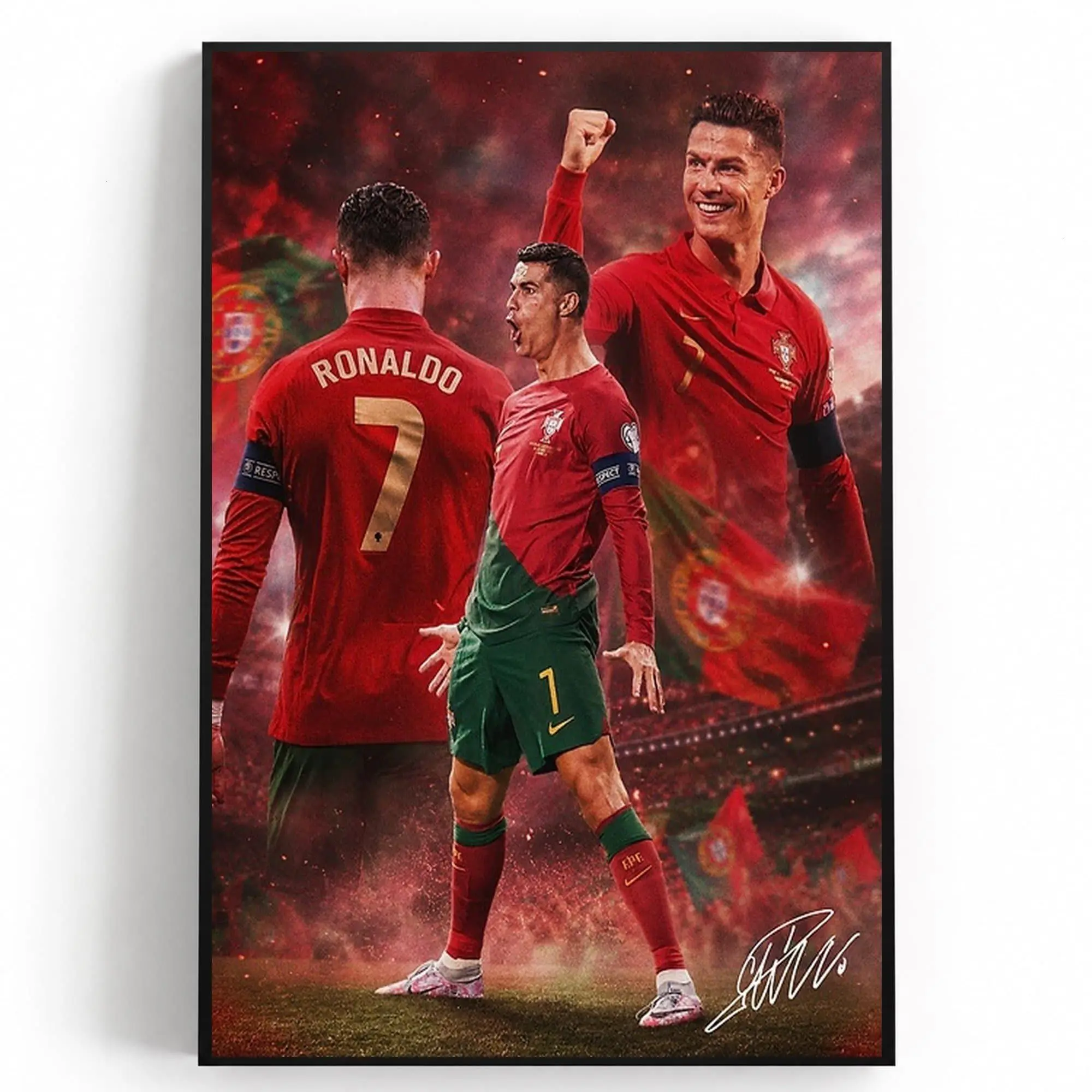 Cristiano Ronaldo In Portugal Jersey Poster, Soccer Gifts, Sports Poster, Football Poster, Soccer Wall Art( Unframed - Print Only )