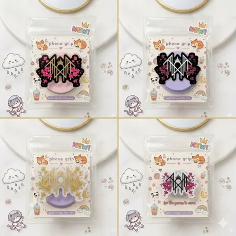 Sakura Cherry Blossom Phone Grip Gothic Geometric Pink Glitter Floral Collapsible Phone Holder Stand Aesthetic Mystical Gift for Her Teen Girls
