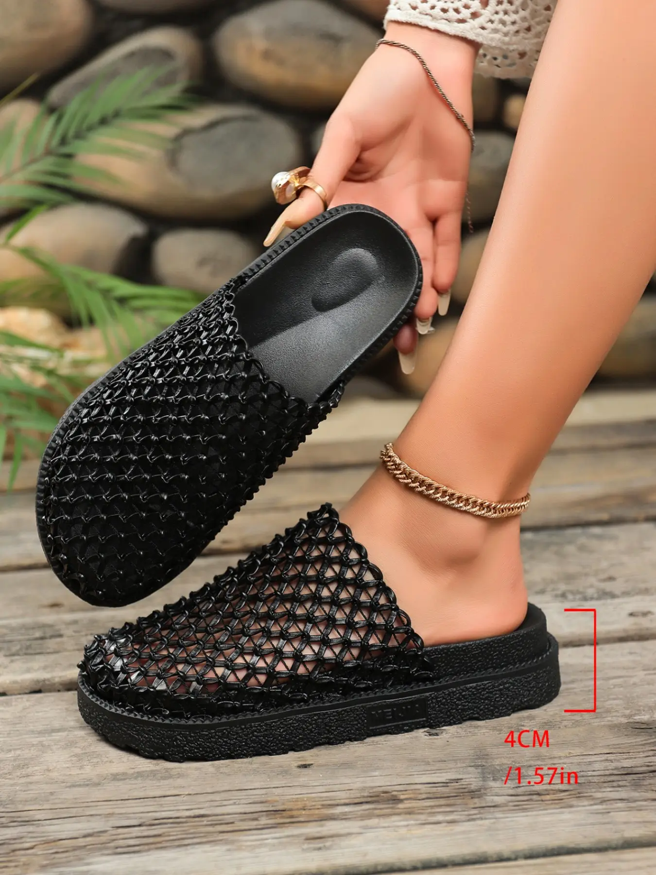 Women's Hollow Out Braided Thick Sole Sandals, Summer Breathable Mesh Round Toe Slippers for Commute, Outdoor and Beach, Comfortable Footwear, Breathable Clogs