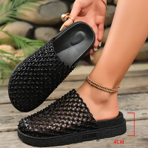 Women's Hollow Out Braided Thick Sole Sandals, Summer Breathable Mesh Round Toe Thick Soled Slippers for Commute, Outdoor and Beach, Comfortable Footwear, Breathable Clogs